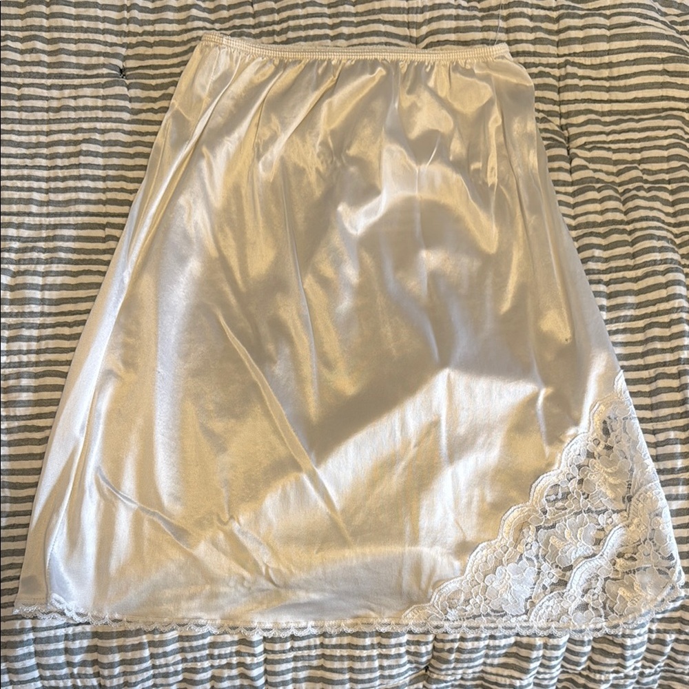 Elegant White Lace Trim Slip Skirt